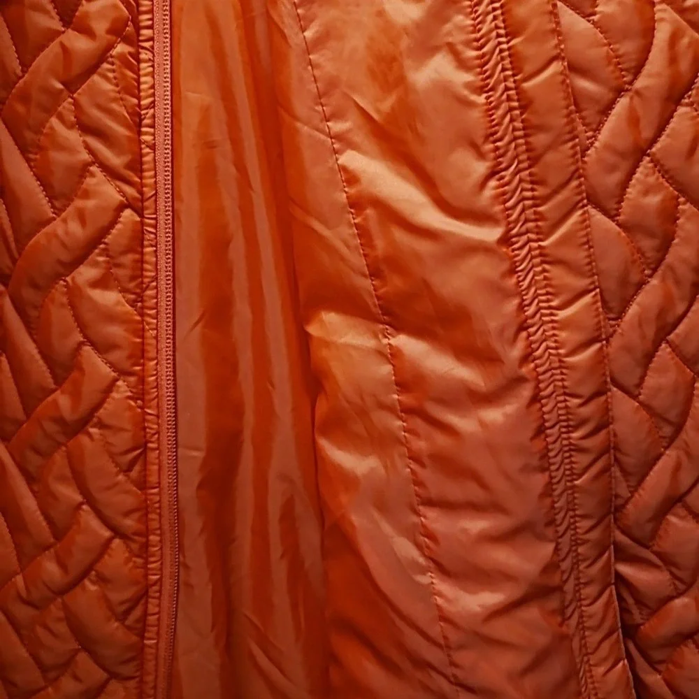 Lands' End Jacket Youth Medium 10-12 Orange Quilted Full Zip Pockets Insulated